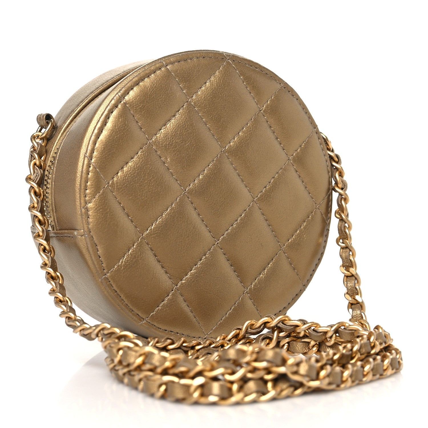 Chanel Metallic Lambskin Quilted Egyptian Amulet Round Clutch With Chain Gold 3 of 10