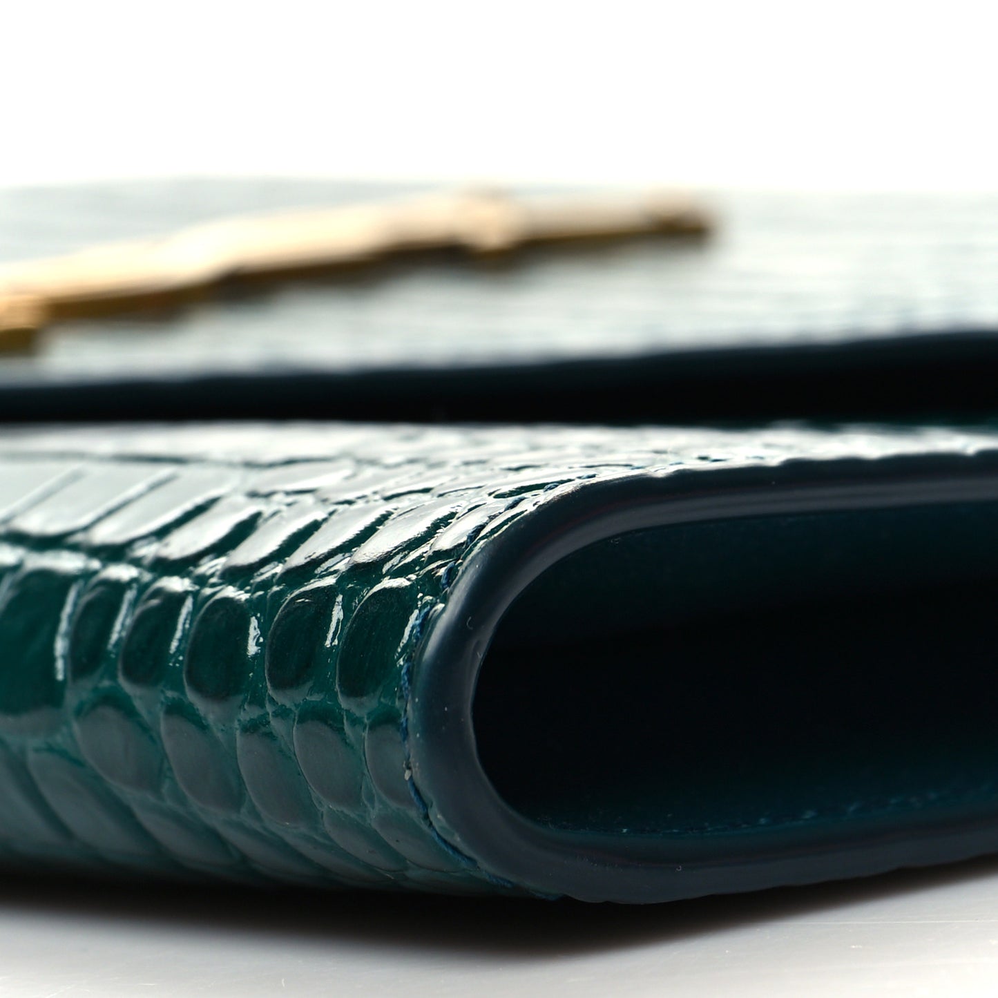 Calfskin Crocodile Embossed Monogram Cassandre Flap Pouch Foliage Green