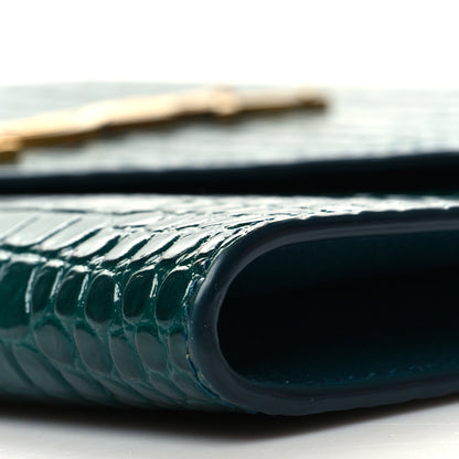 Saint Laurent Calfskin Crocodile Embossed Monogram Cassandre Flap Pouch Foliage Green 10 of 10