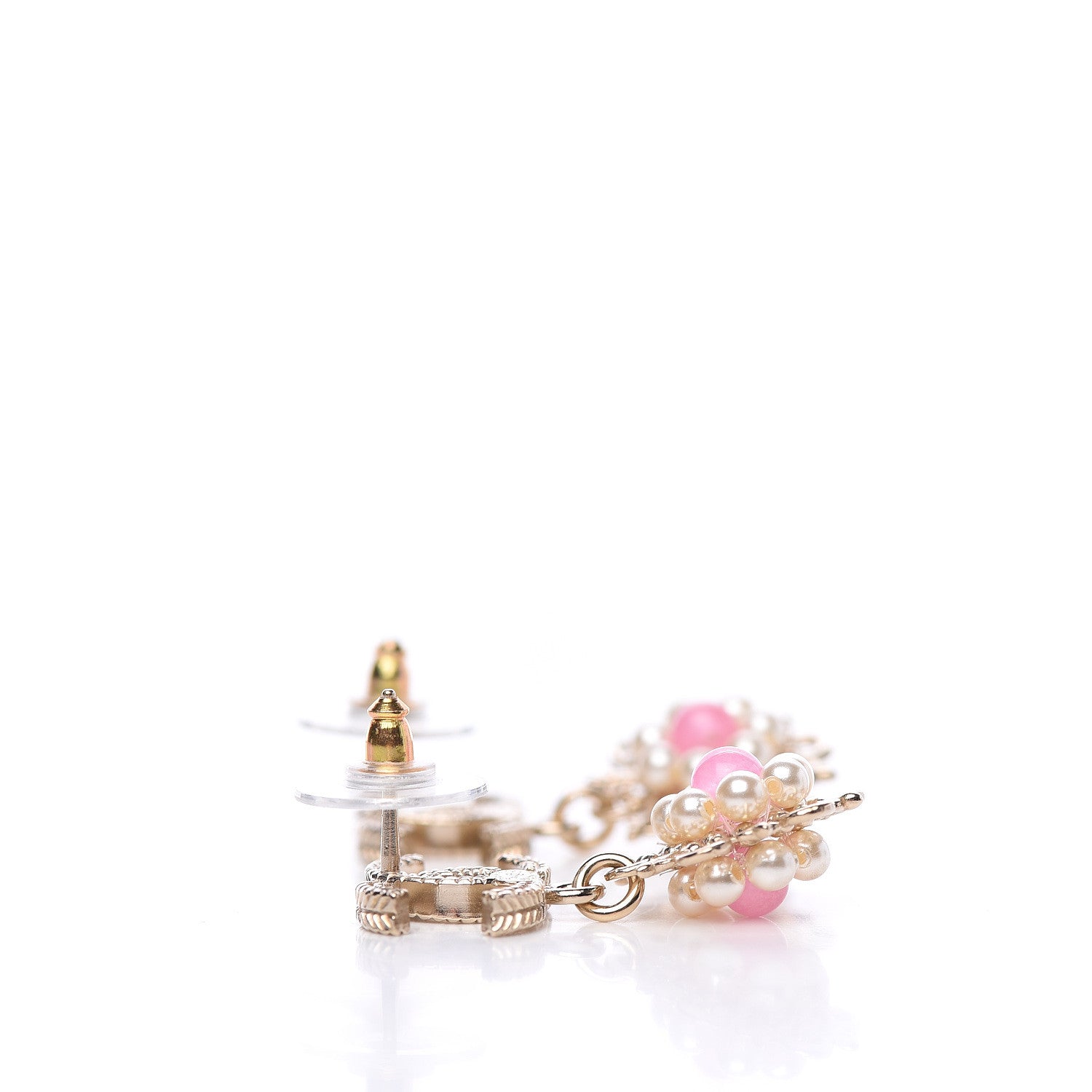 Chanel Pearl Resin CC Flower Drop Earrings Pink Gold 3 of 5