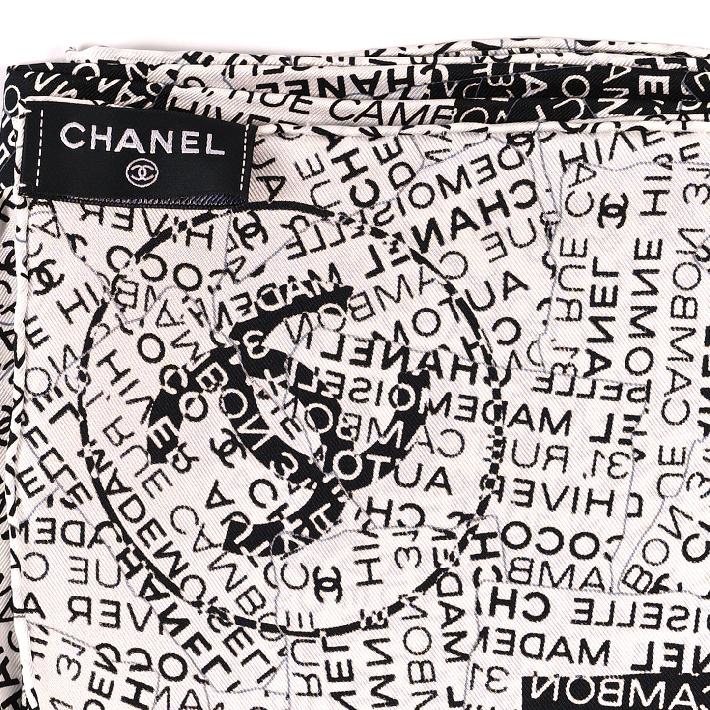 Silk CC Logo Scarf Black White