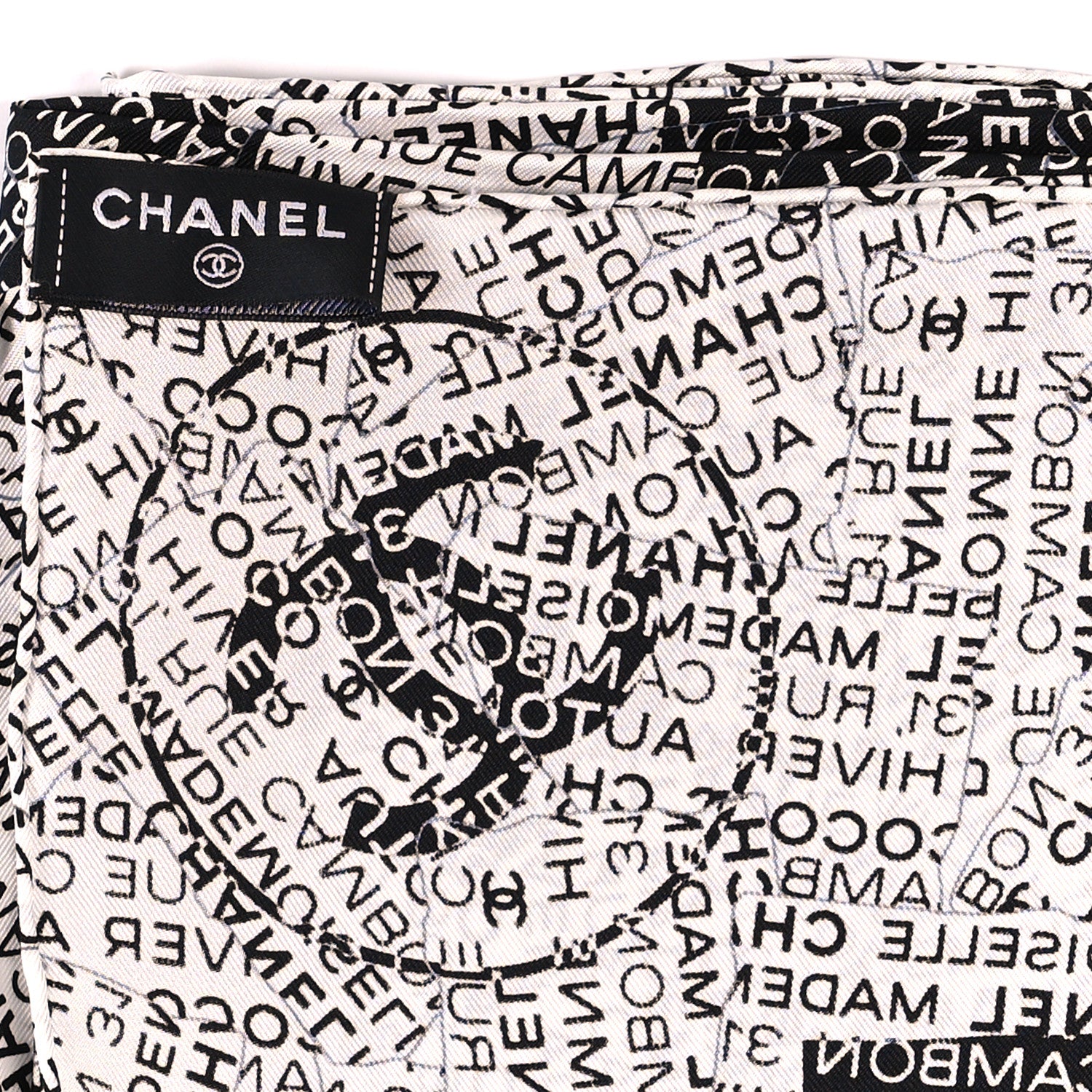Chanel Silk CC Logo Scarf Black White 2 of 3