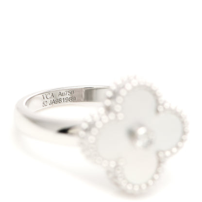Van Cleef & Arpels 18K White Gold Diamond Mother of Pearl Vintage Alhambra Ring 52 6 5 of 6