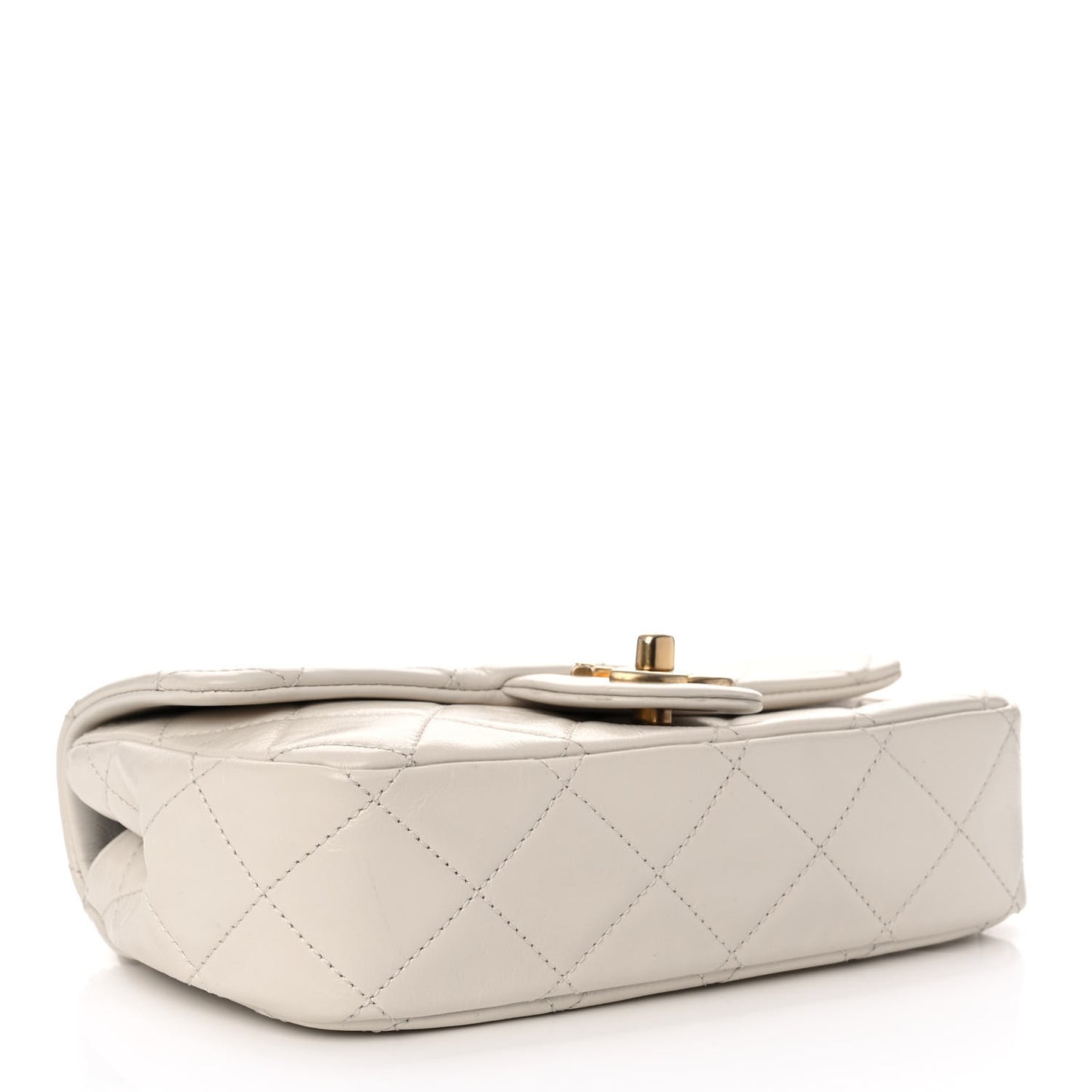 Calfskin Quilted Mini Crystal Pearls Rectangular Flap White