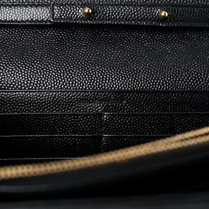 Saint Laurent Grain De Poudre Matelasse Chevron Monogram Chain Wallet Black 7 of 12