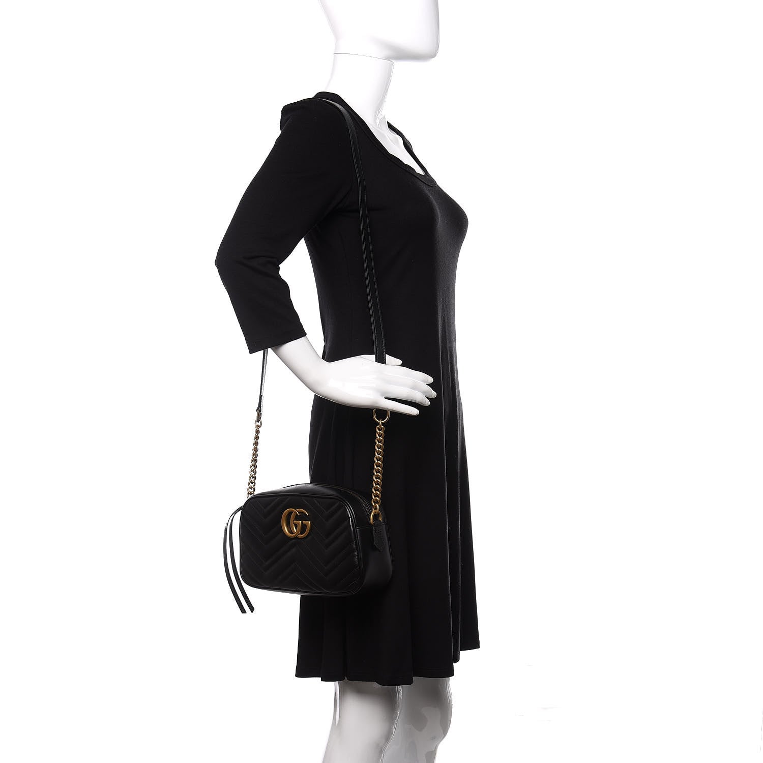 Gucci Calfskin Matelasse Small GG Marmont Chain Shoulder Bag Black 2 of 11
