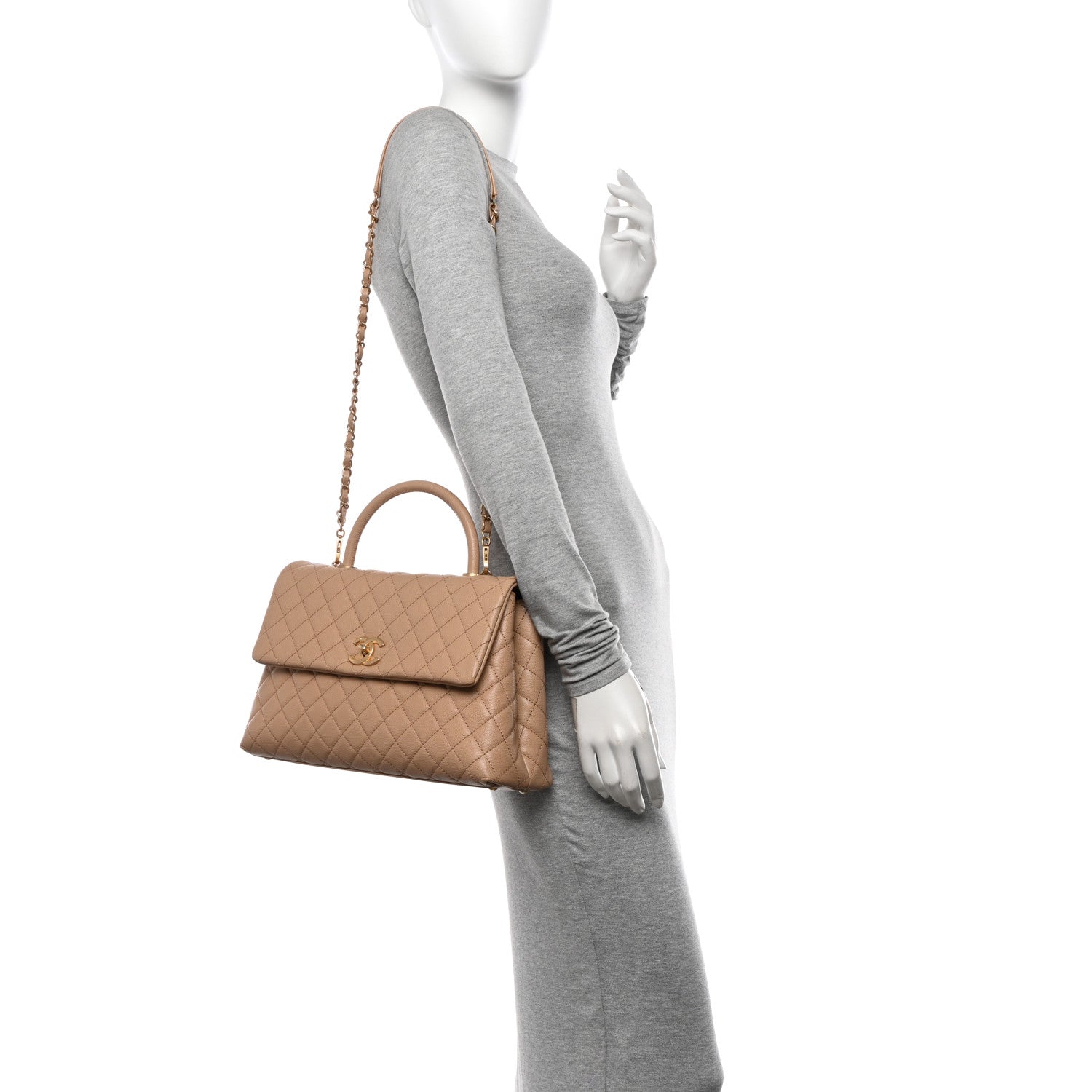 Chanel Caviar Quilted Medium Coco Handle Flap Beige 2 of 11