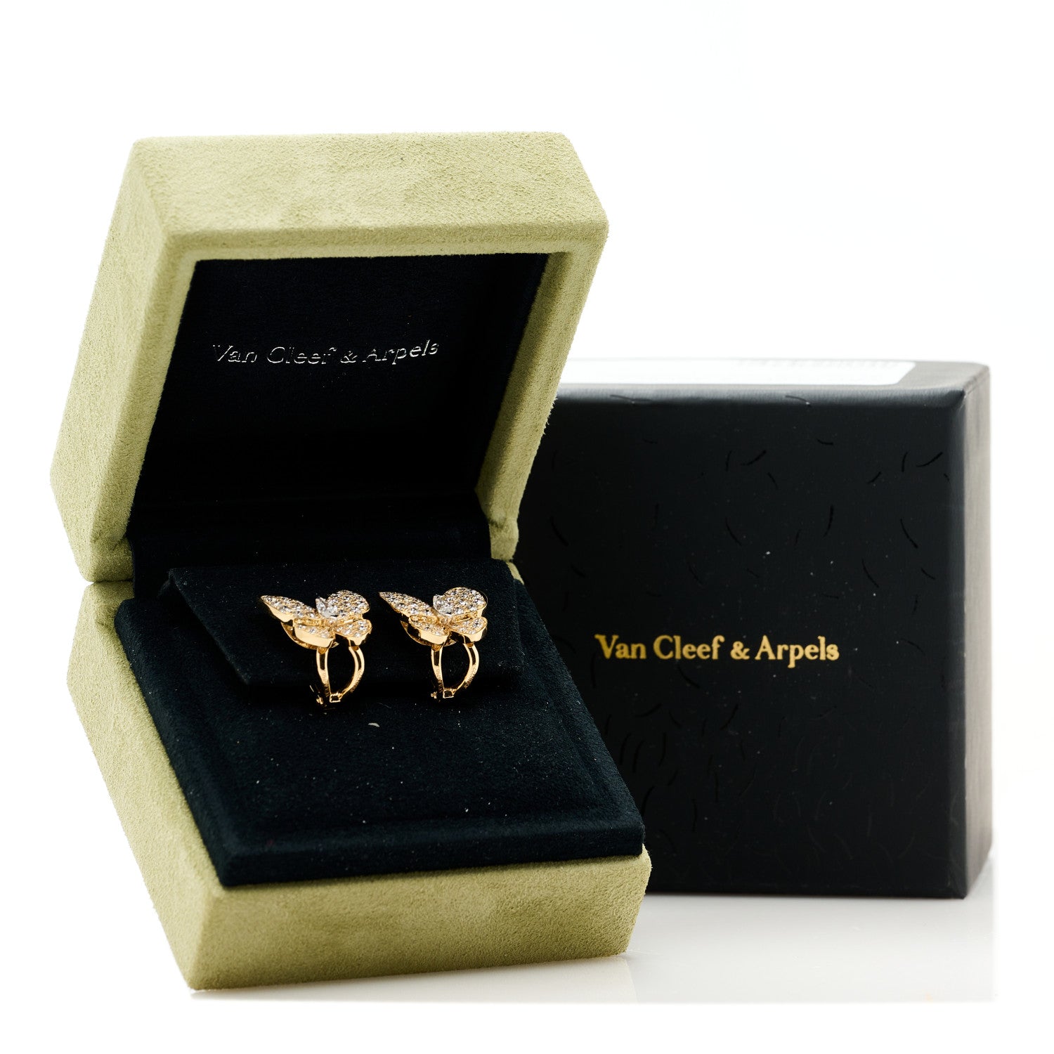 Van Cleef & Arpels 18K Yellow Gold Diamond Two Butterfly Earrings 5 of 5