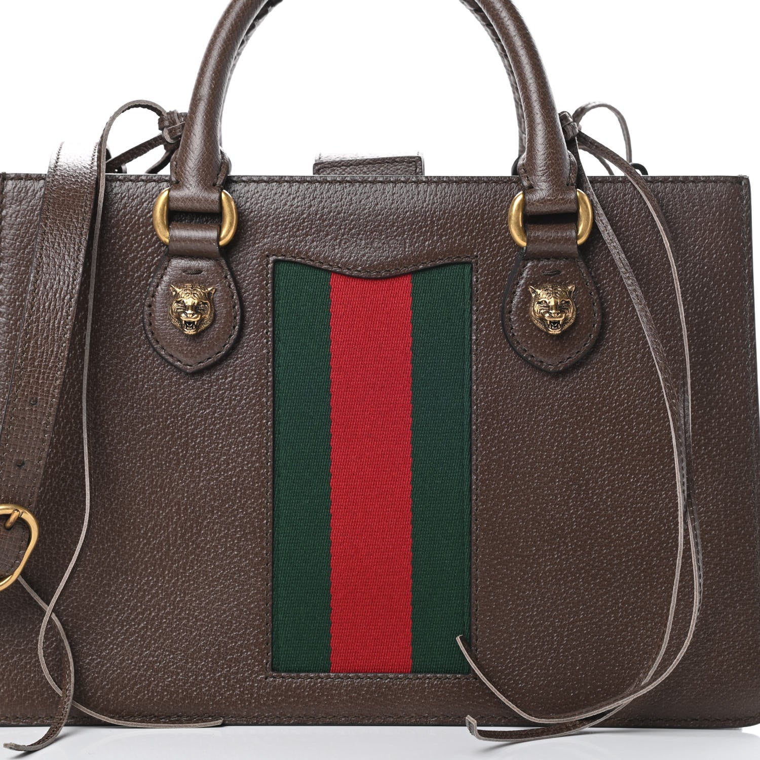 Gucci Grained Calfskin Web Medium Animalier Top Handle Tote Brown 8 of 11