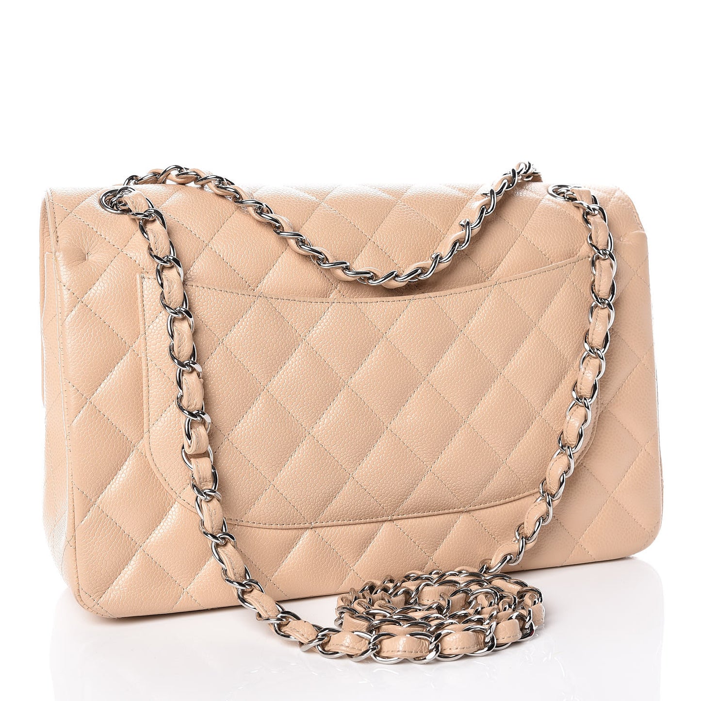 Caviar Quilted Jumbo Double Flap Beige Clair