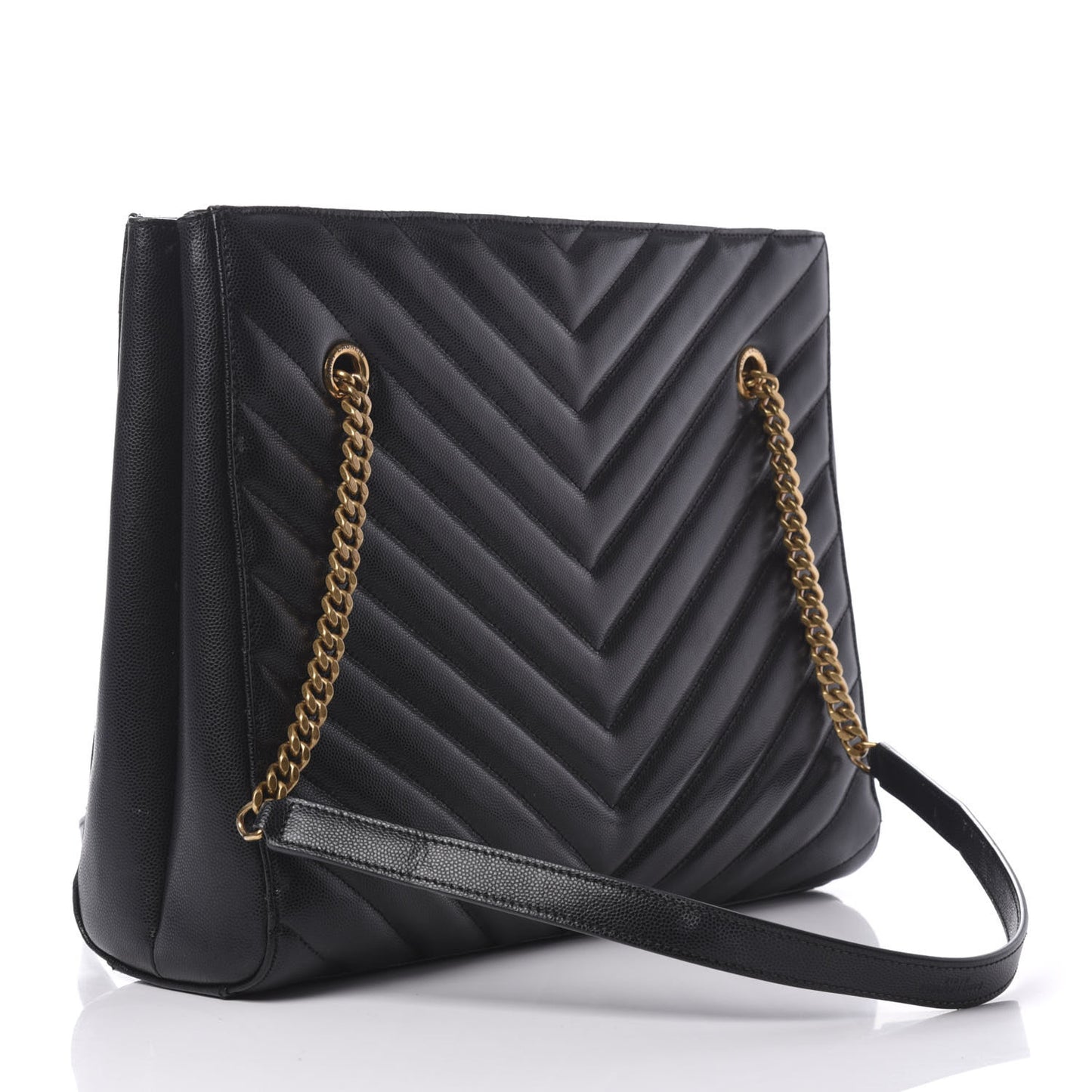 Grain De Poudre Matelasse Chevron Medium Tribeca Shopping Bag Black