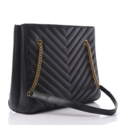 Saint Laurent Grain De Poudre Matelasse Chevron Medium Tribeca Shopping Bag Black 4 of 13
