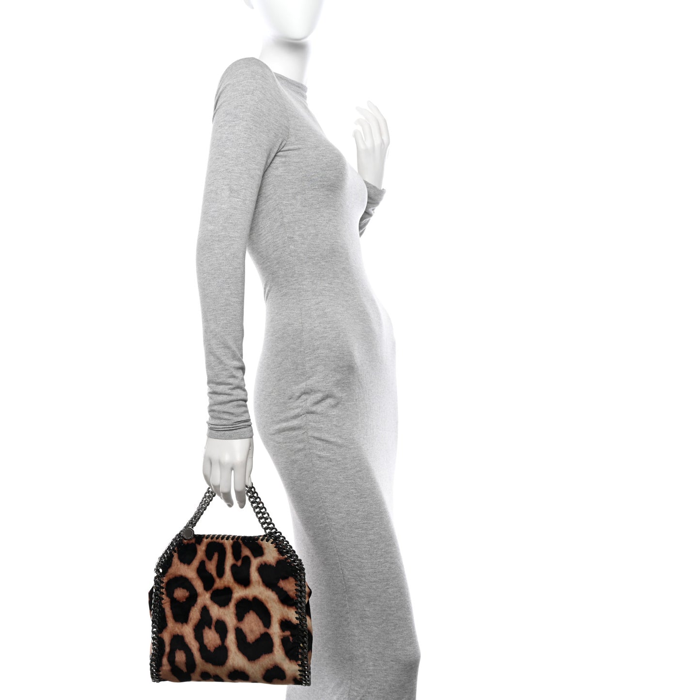 Linen Leopard Print Small Falabella Tote Brown