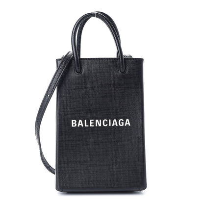 Balenciaga Squared Calfskin Logo Shopping Phone Holder Bag Black 1 of 8