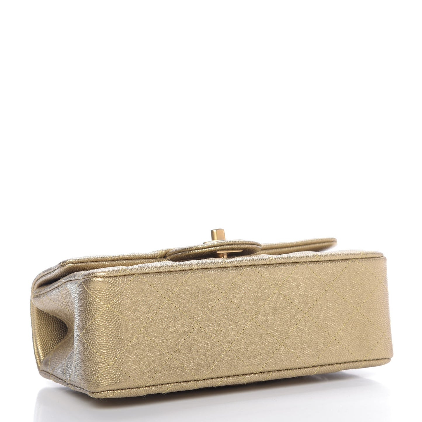 Metallic Caviar Quilted Mini Top Handle Rectangular Flap Gold