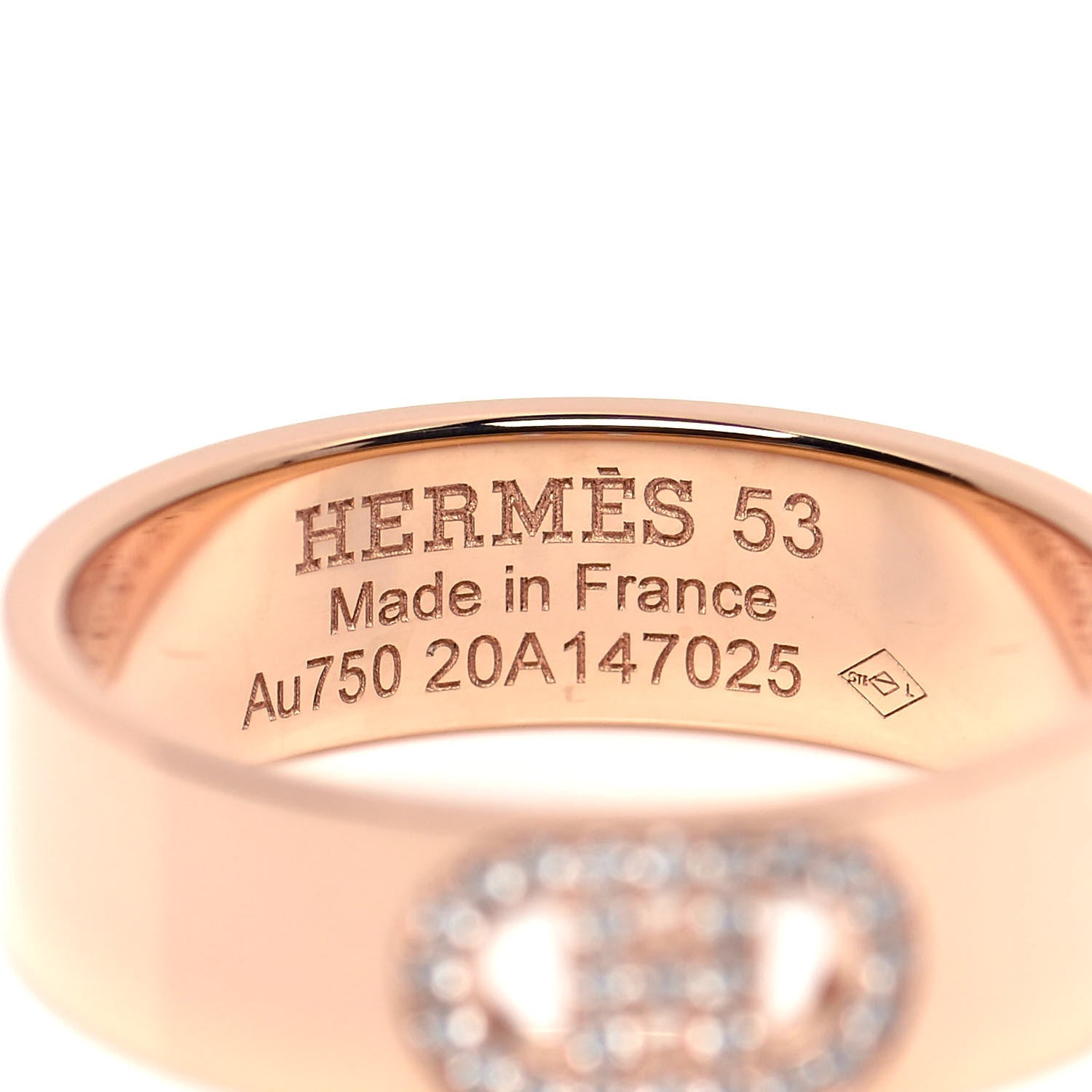 Hermes 18K Rose Gold Diamond PM H D'Ancre Ring 53 6.25 7 of 10