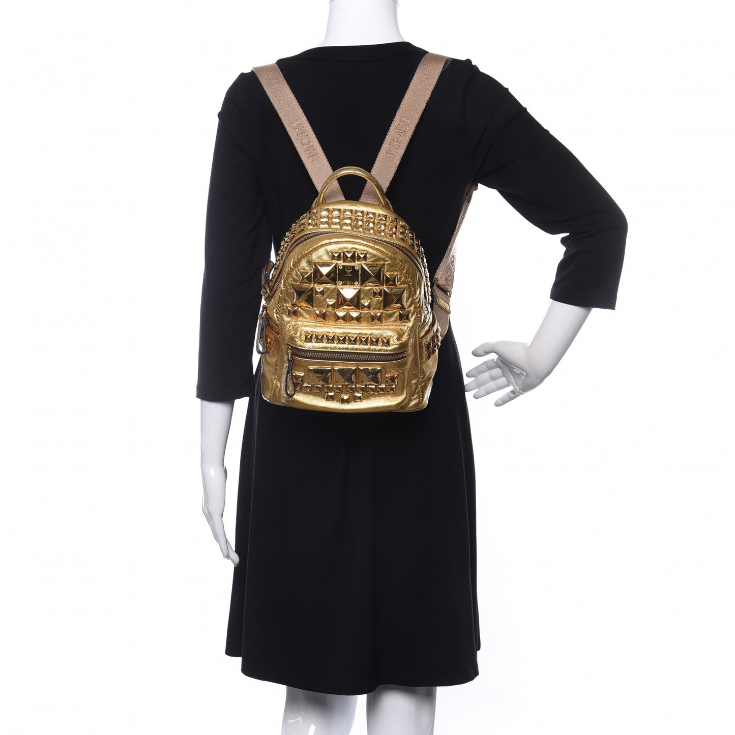 Metallic Calfskin Stud Mini Stark Backpack Gold