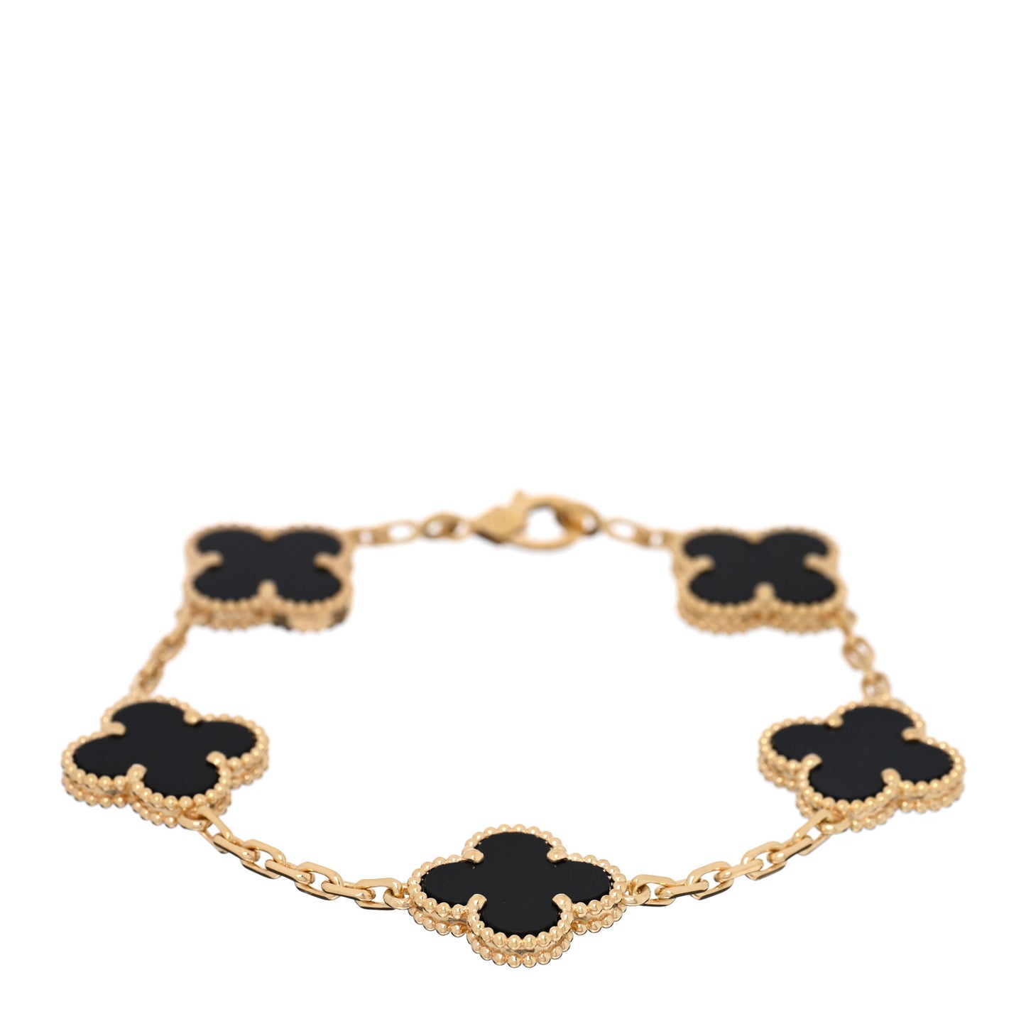 18K Yellow Gold Black Onyx 5 Motifs Vintage Alhambra Bracelet