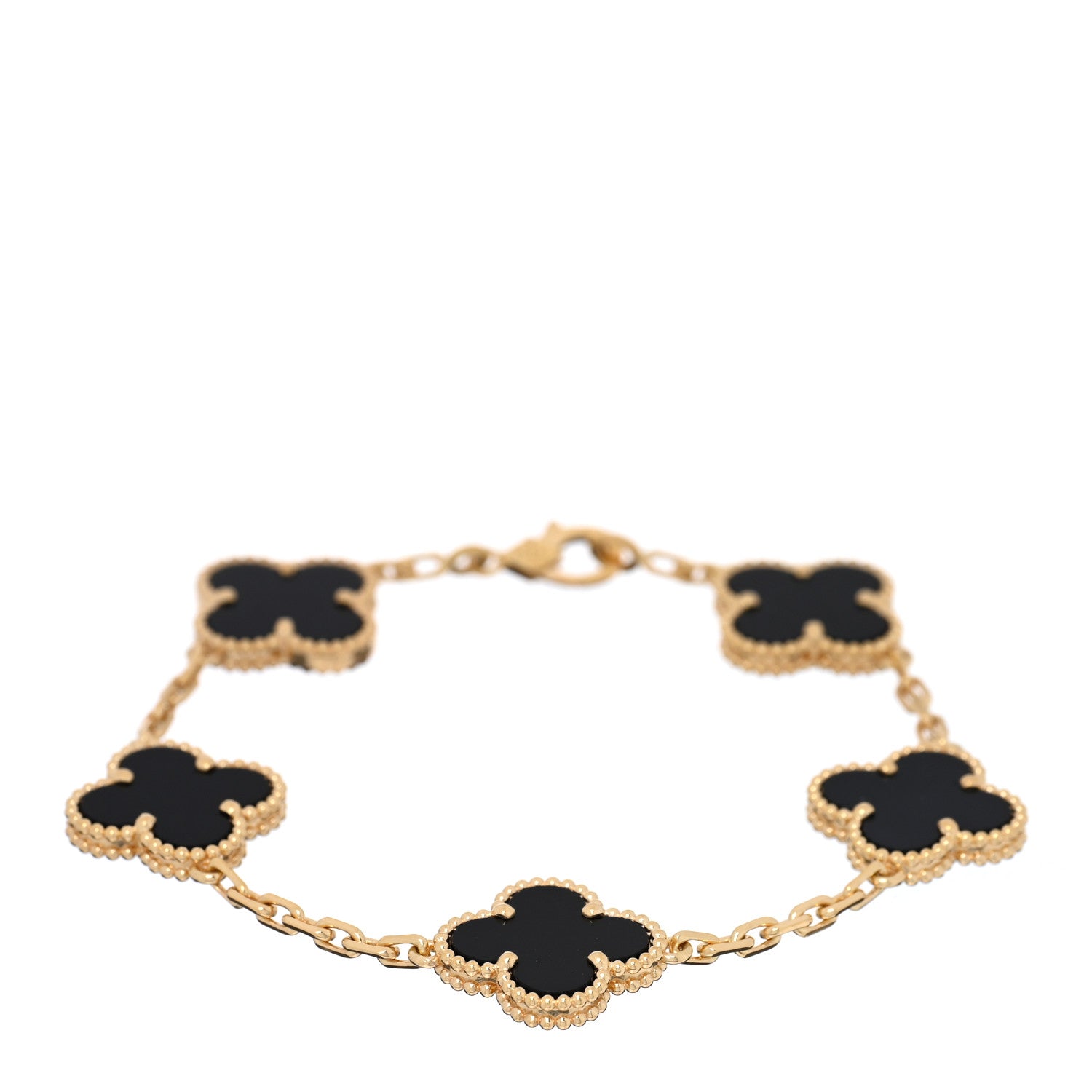Van Cleef & Arpels 18K Yellow Gold Black Onyx 5 Motifs Vintage Alhambra Bracelet 1 of 4