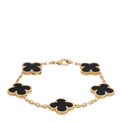 Van Cleef & Arpels 18K Yellow Gold Black Onyx 5 Motifs Vintage Alhambra Bracelet 1 of 4