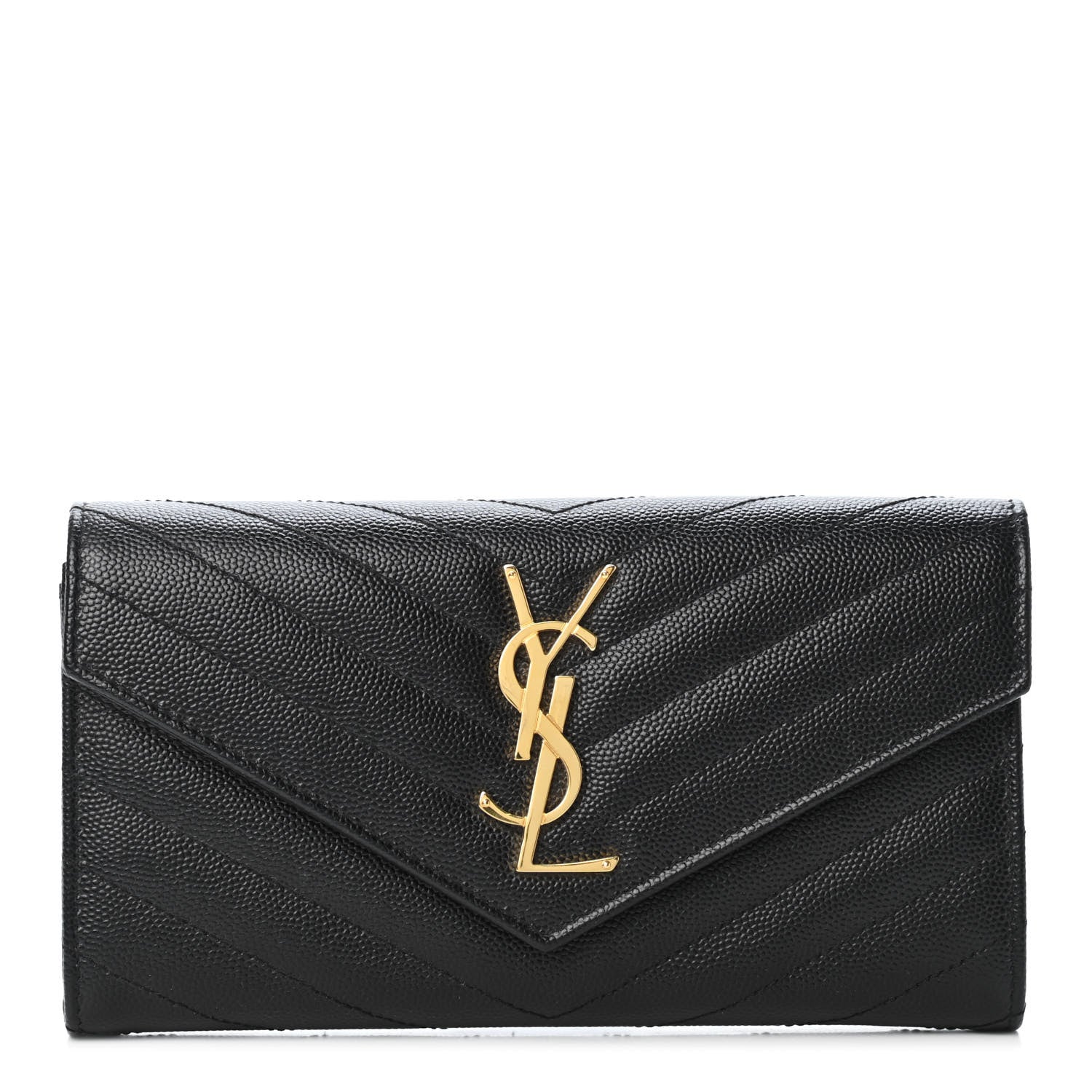 Saint Laurent Grain De Poudre Matelasse Chevron Monogram Flap Wallet Black 1 of 4