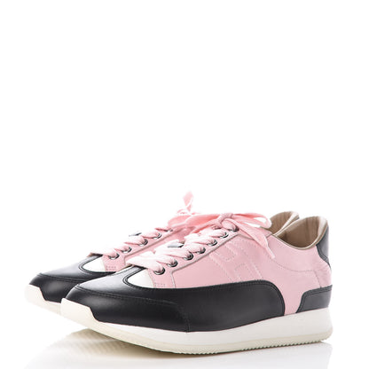 Hermes Calfskin Goal Sneakers 37.5 Rose Aube Black White 3 of 8