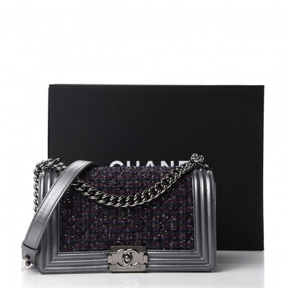 Chanel Tweed Metallic Lambskin Medium Boy Flap Silver 14 of 14