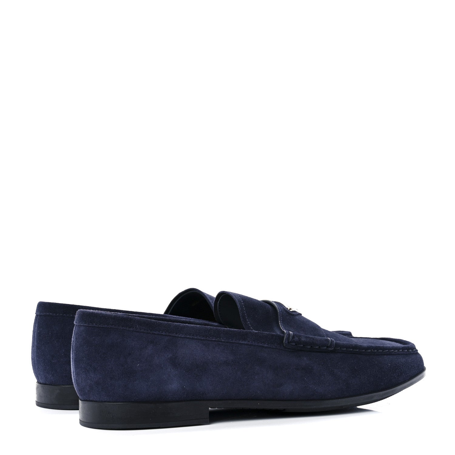 Prada Vitello Scamosciato Metal Triangle Logo Mens Loafers 10.5 Bleu 4 of 8