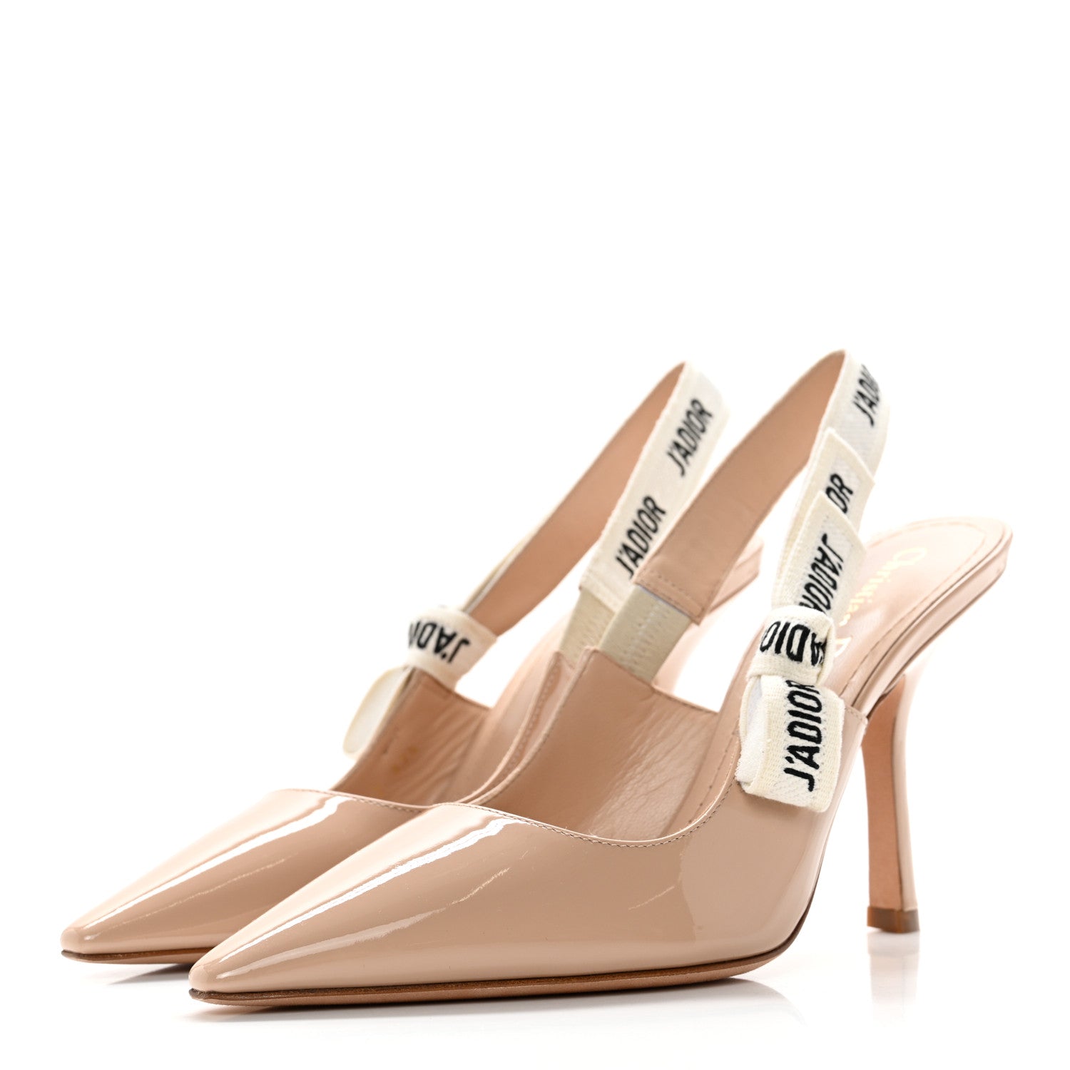 Christian Dior Patent Ribbon J'Adior Slingback 100mm Pumps 37.5 Nude 3 of 10