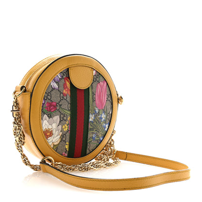 Gucci GG Supreme Monogram Flora Web Mini Ophidia Round Shoulder Bag Beige Multicolor Crop 3 of 12