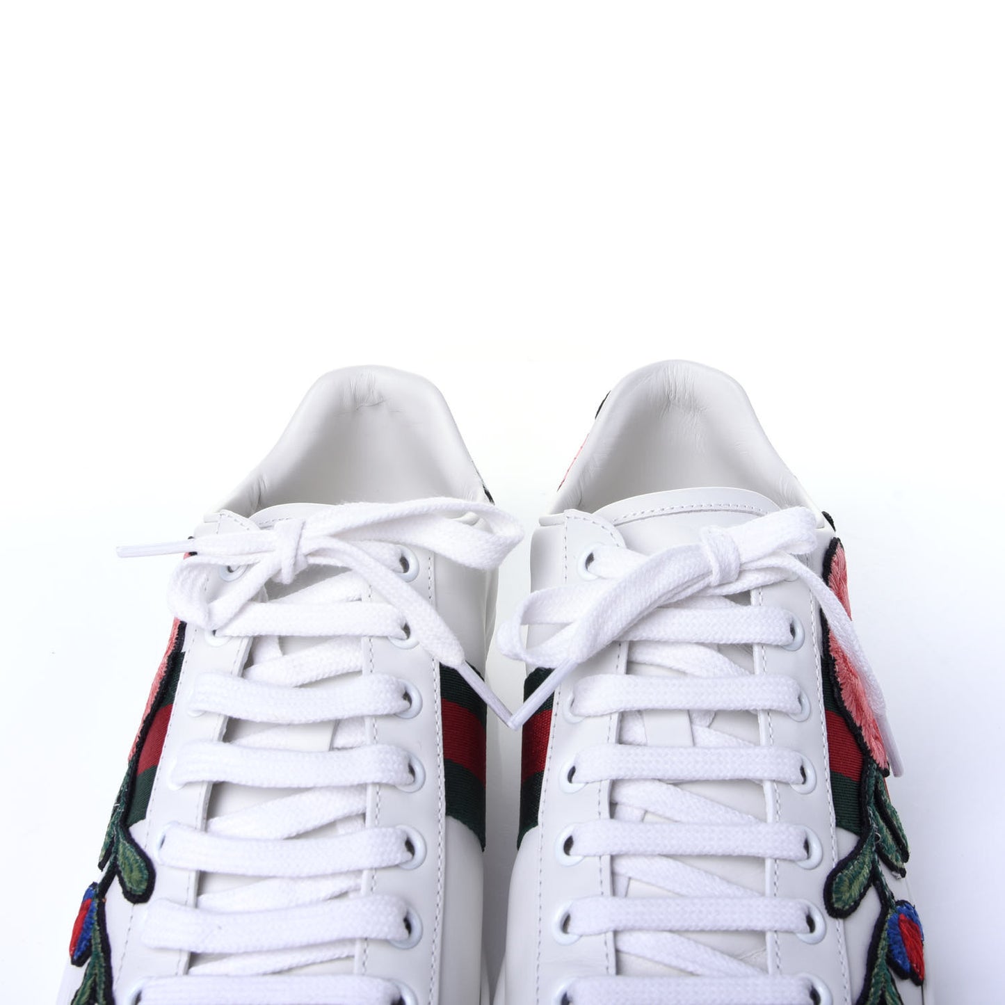 Calfskin Web Floral Embroidered Ace Sneakers 38 White