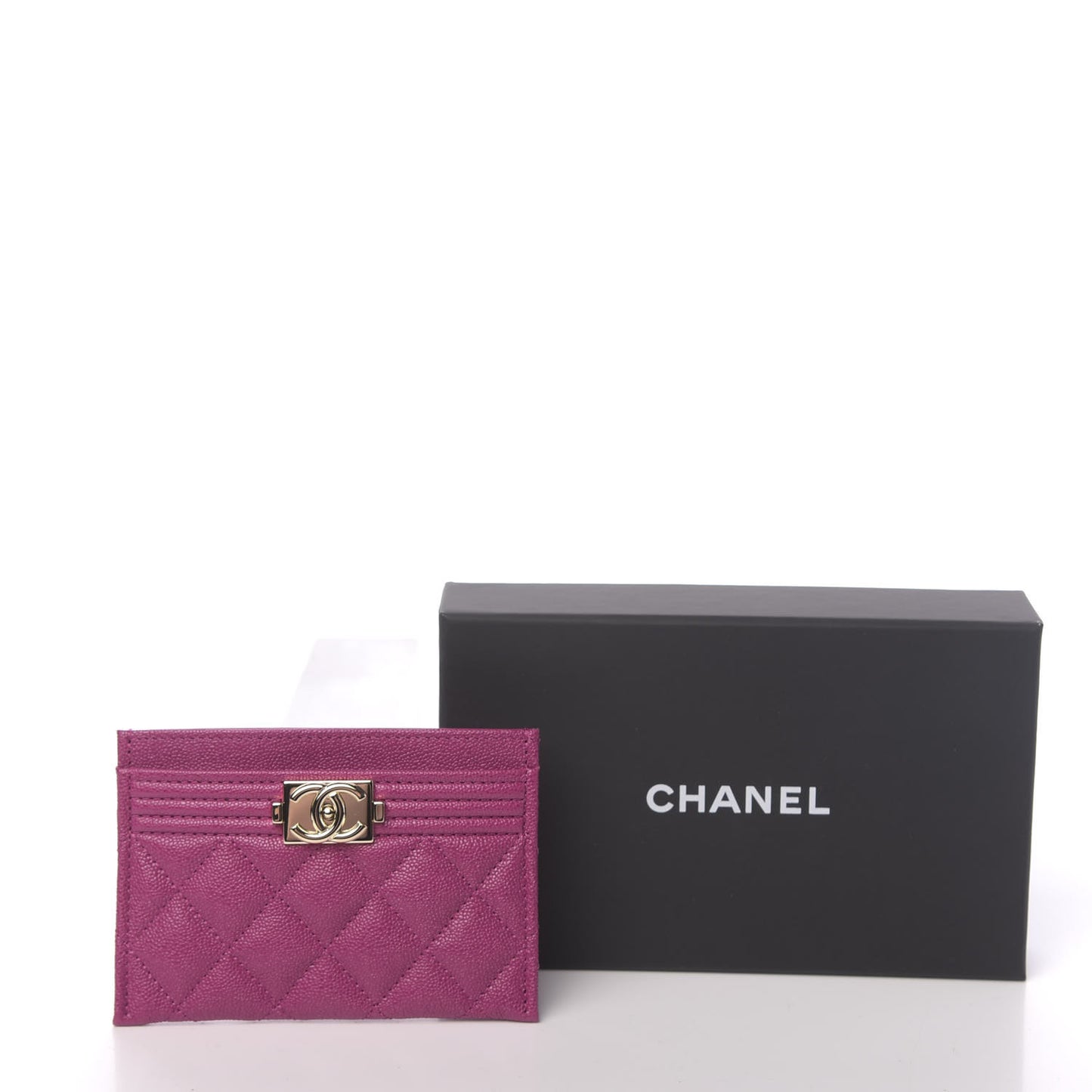 Caviar Quilted Boy Card Holder Fuchsia