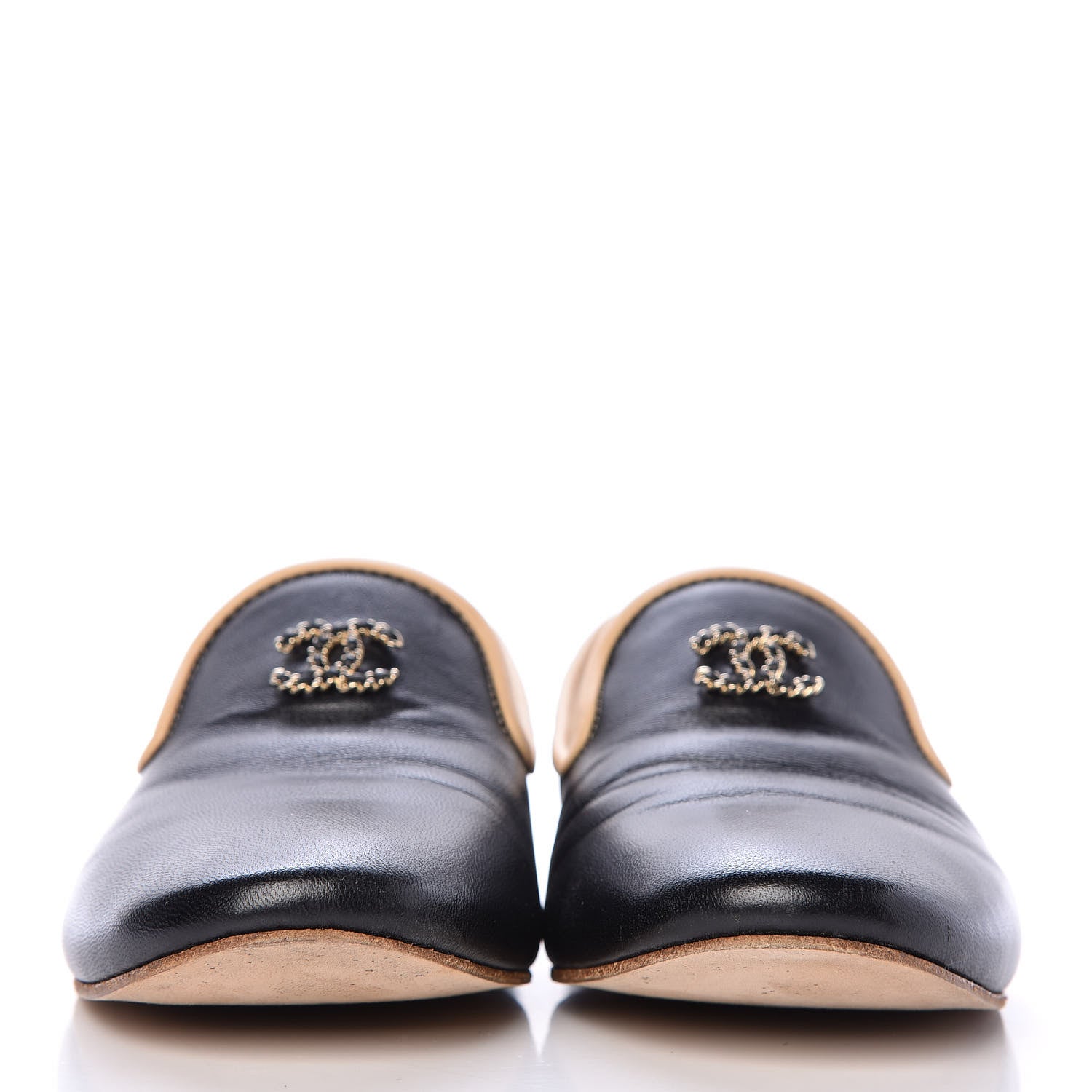 Chanel Lambskin CC Mocassin Loafers 36 Black Beige 2 of 15