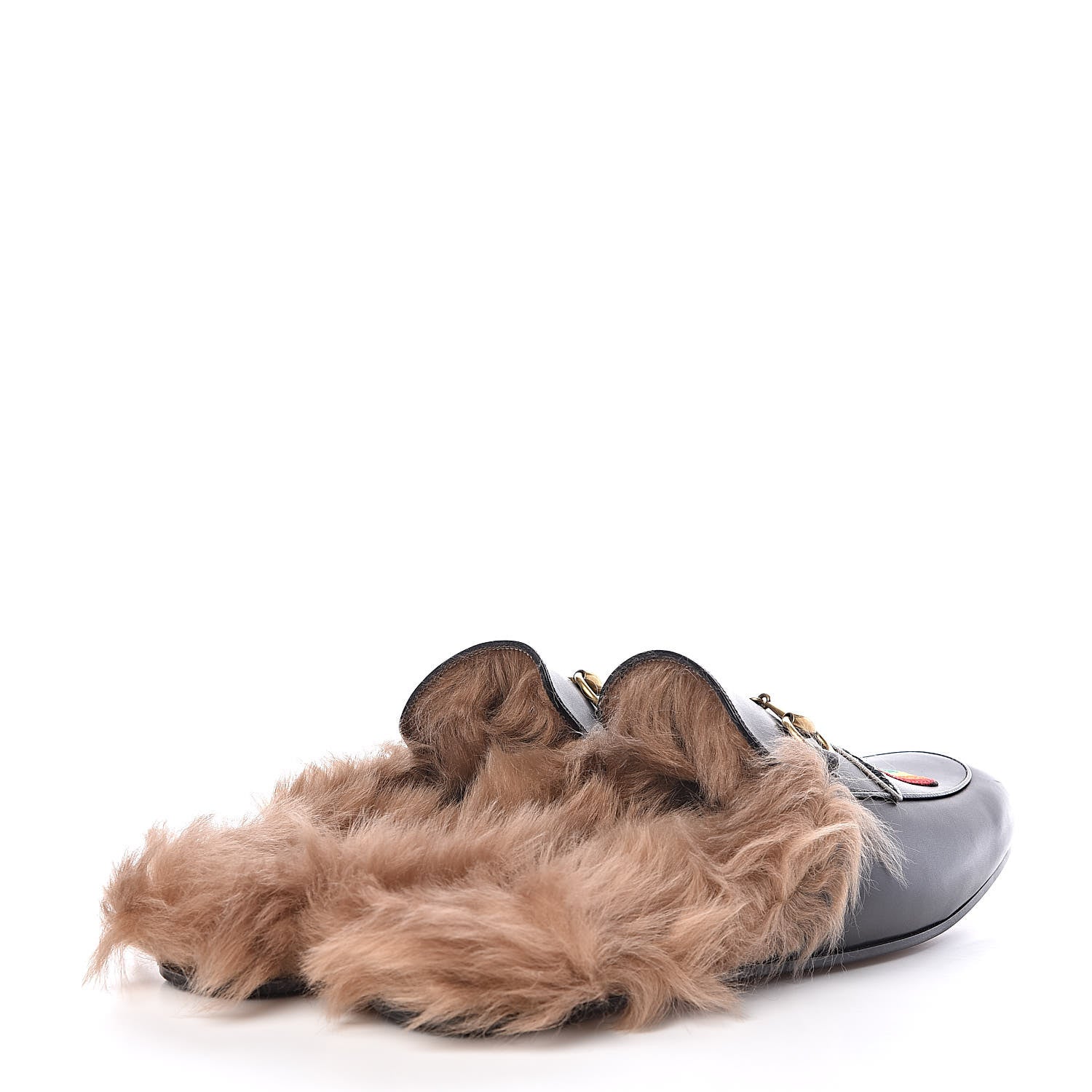 Gucci Calfskin Fur Dragon UFO Embroidered Mens Princetown Slippers 13 Black 4 of 8