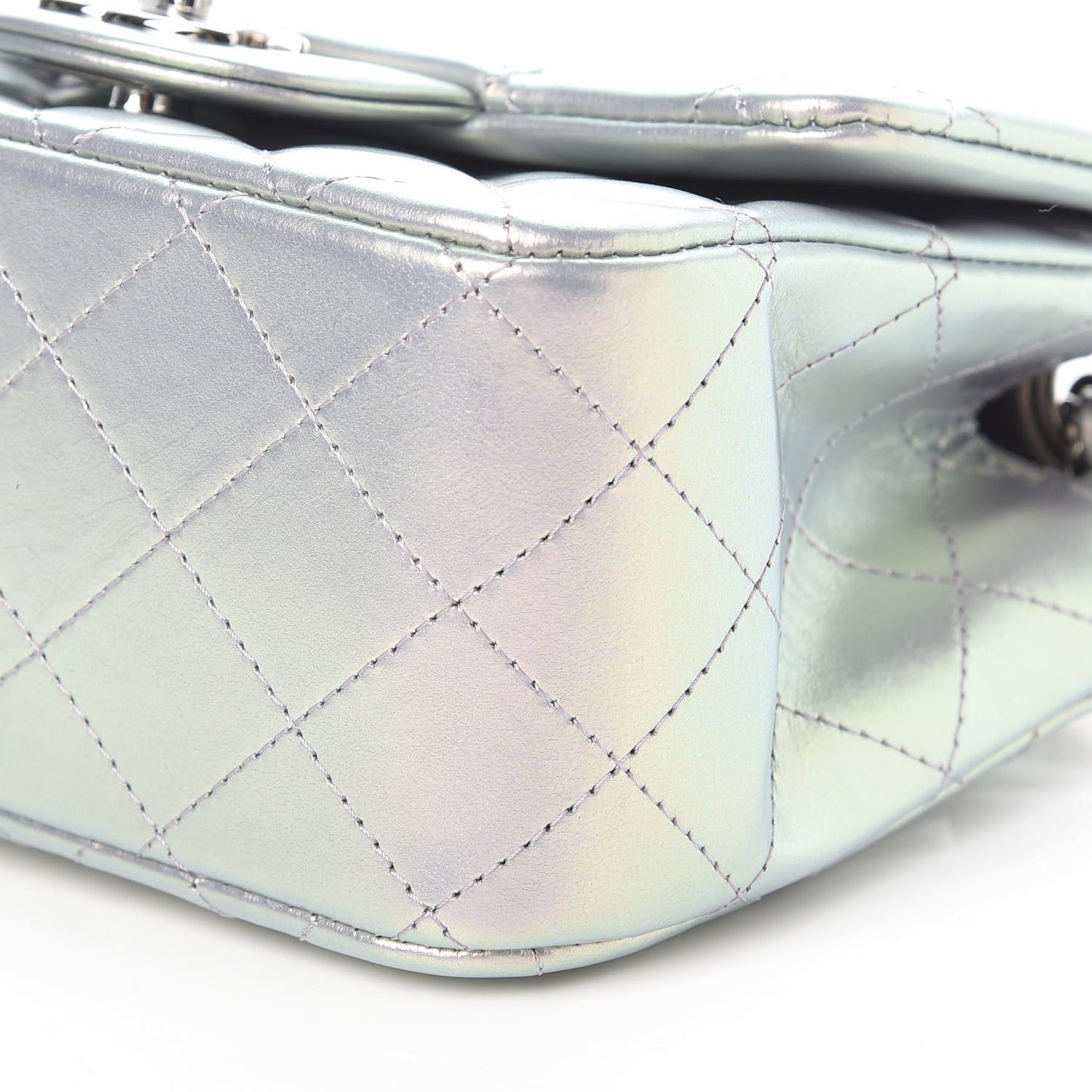 Iridescent Calfskin Quilted Mini Square Flap Light Purple