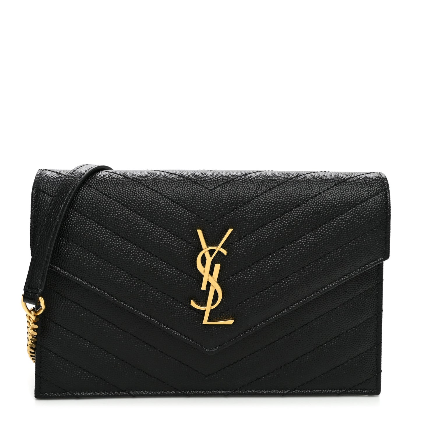 Grain De Poudre Matelasse Chevron Monogram Envelope Chain Wallet Black
