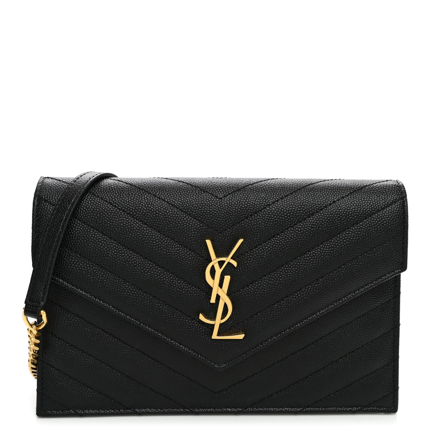 Saint Laurent Grain De Poudre Matelasse Chevron Monogram Envelope Chain Wallet Black 1 of 10