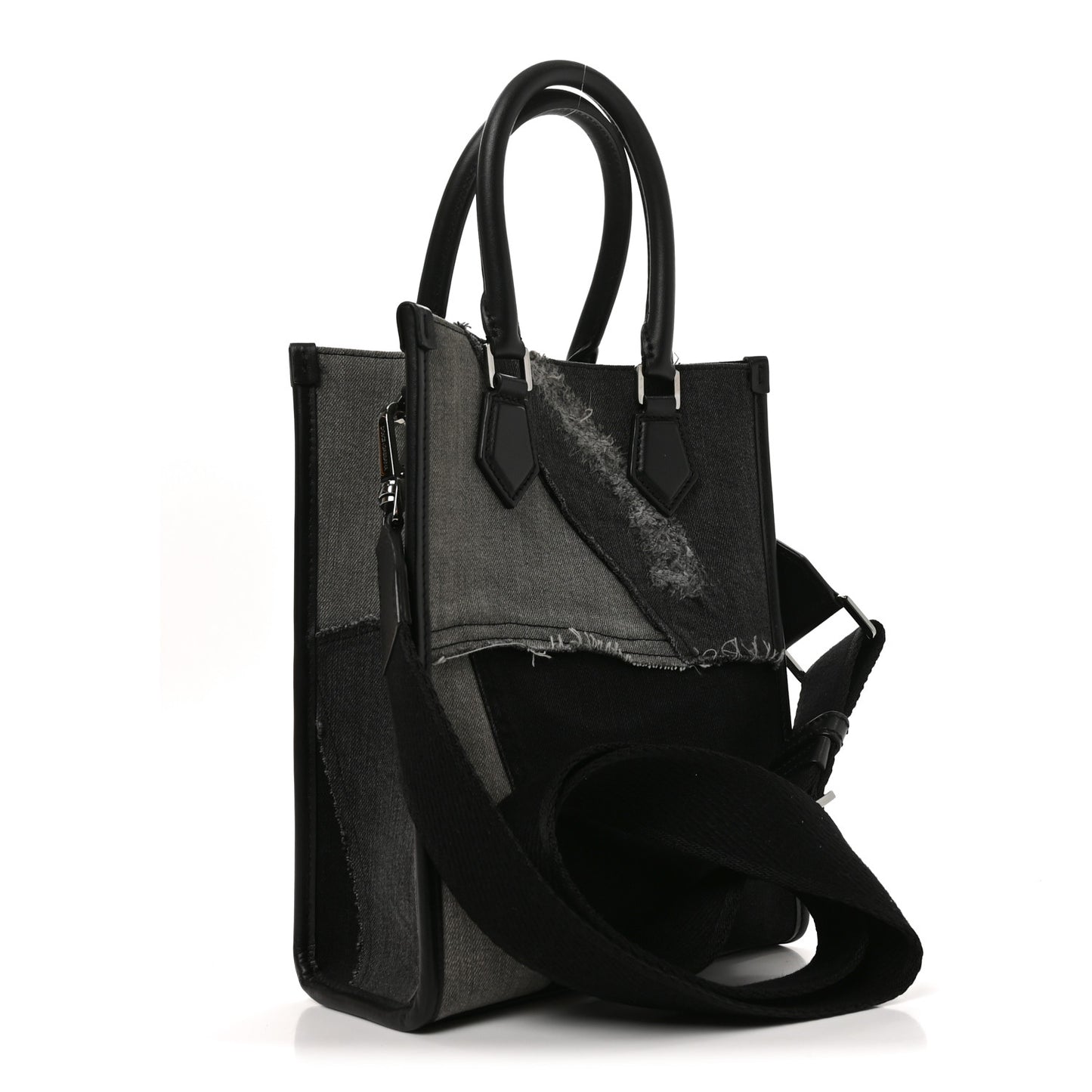 Denim Patchwork Small Logo Shopper Tote Black