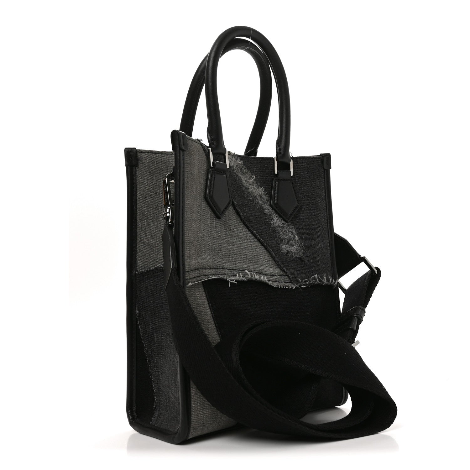 Dolce & Gabbana Denim Patchwork Small Logo Shopper Tote Black 3 of 9