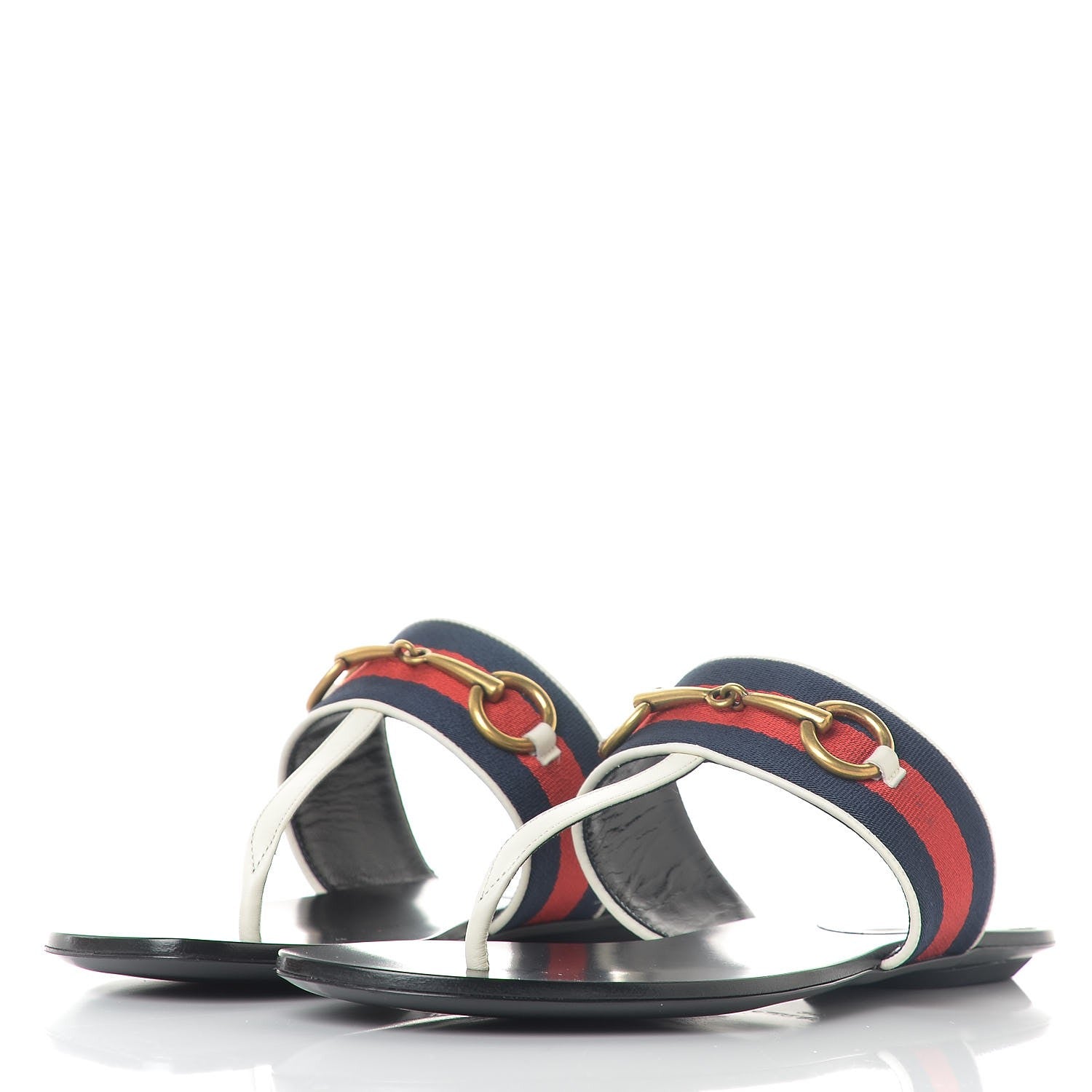 Gucci Nylon Calfskin Web Womens Horsebit Thong Sandals 38 Blue Red Black 2 of 5