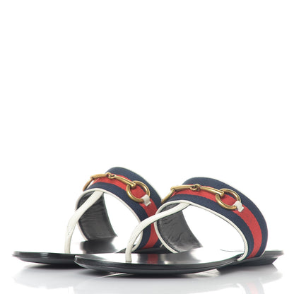 Gucci Nylon Calfskin Web Womens Horsebit Thong Sandals 38 Blue Red Black 2 of 5