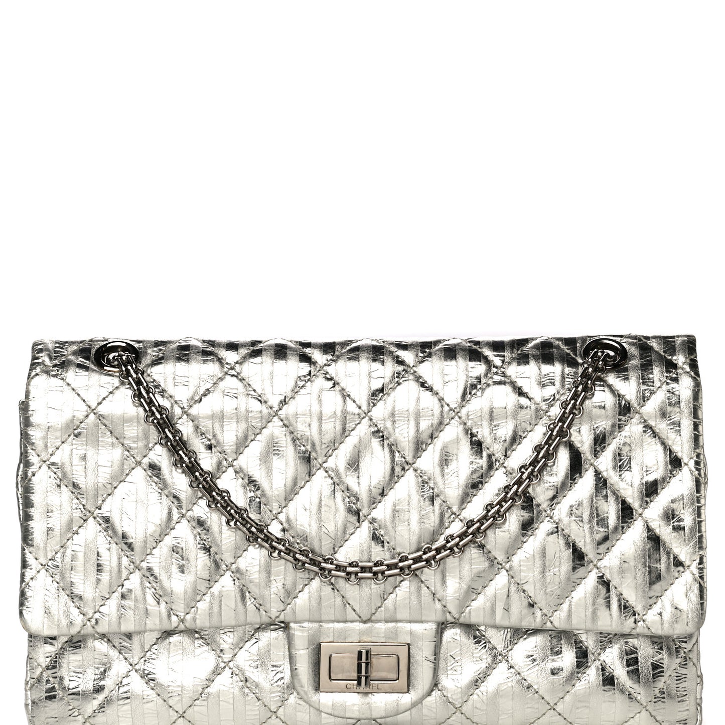 Metallic Calfskin Striped 2.55 Reissue 227 Silver