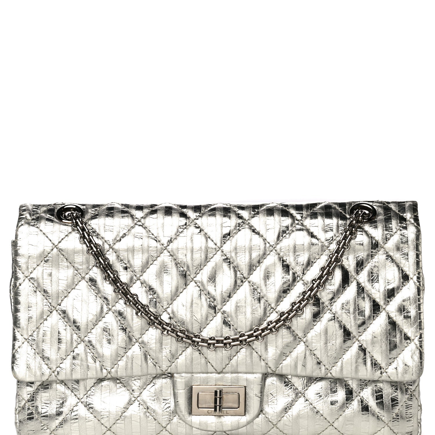 Chanel Metallic Calfskin Striped 2.55 Reissue 227 Silver 8 of 15
