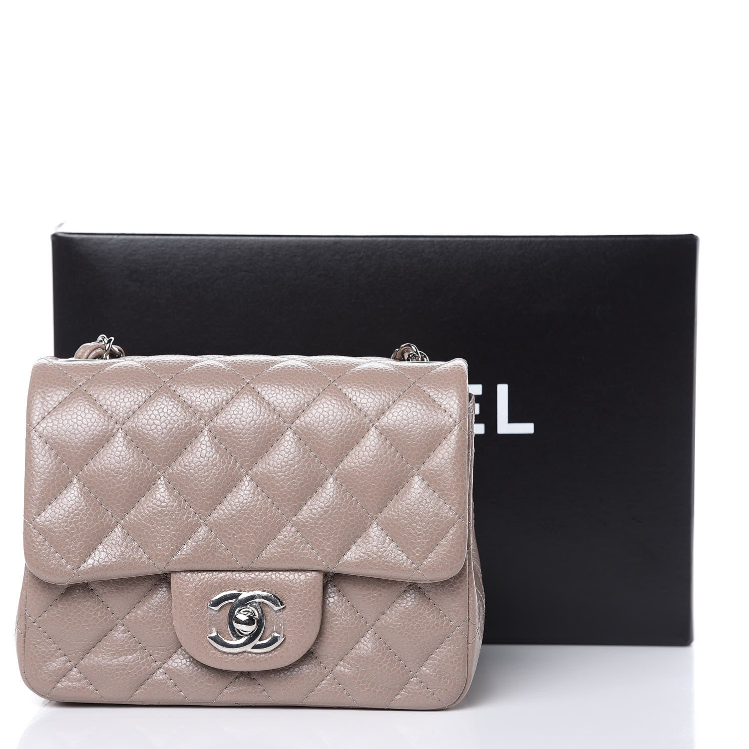 Chanel Caviar Quilted Mini Square Flap Taupe 10 of 10