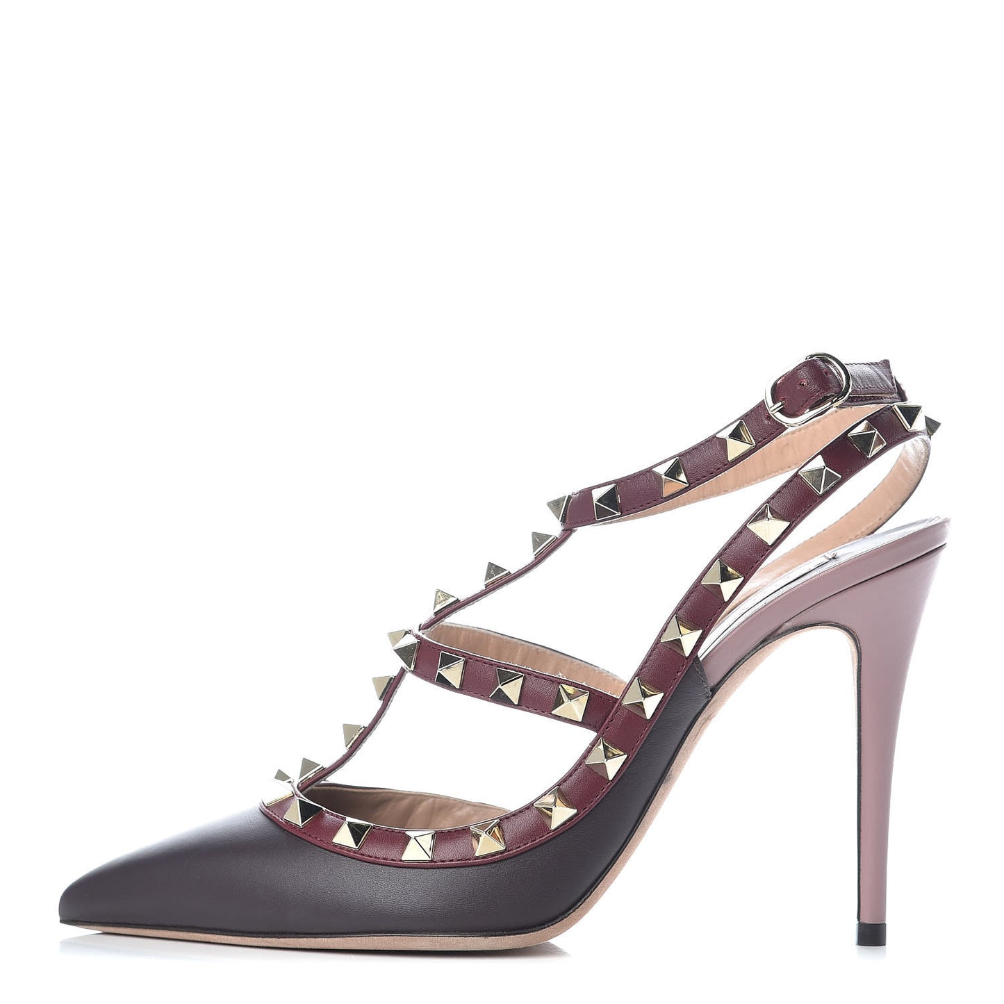 Calfskin Nappa Rockstud Ankle Strap 100mm Pumps 37.5 Griotte