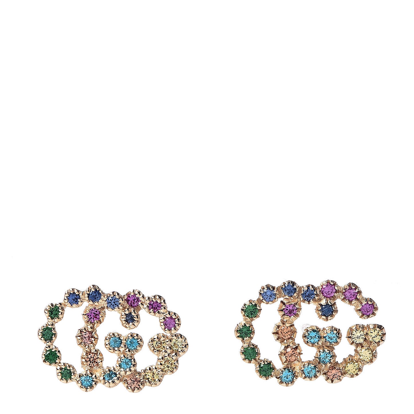18K Yellow Gold Sapphire Topaz Tsavorite Citrine Running G Stud Earrings