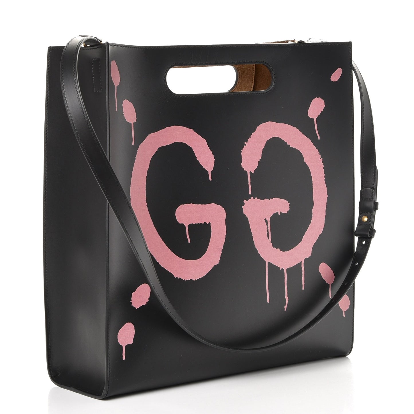 Calfskin GucciGhost Real Medium XL Tote Black Pink