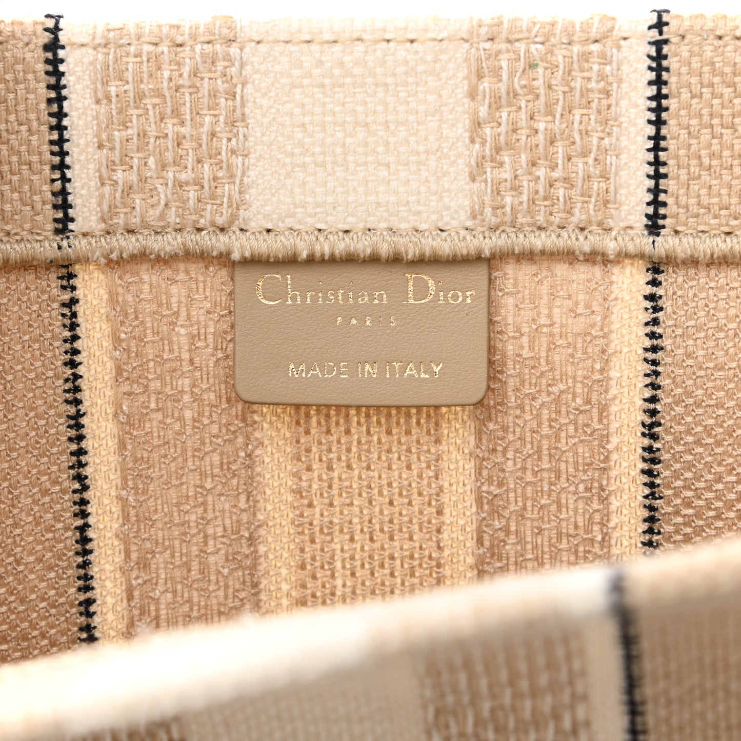 Canvas Embroidered Large Stripes Book Tote Beige