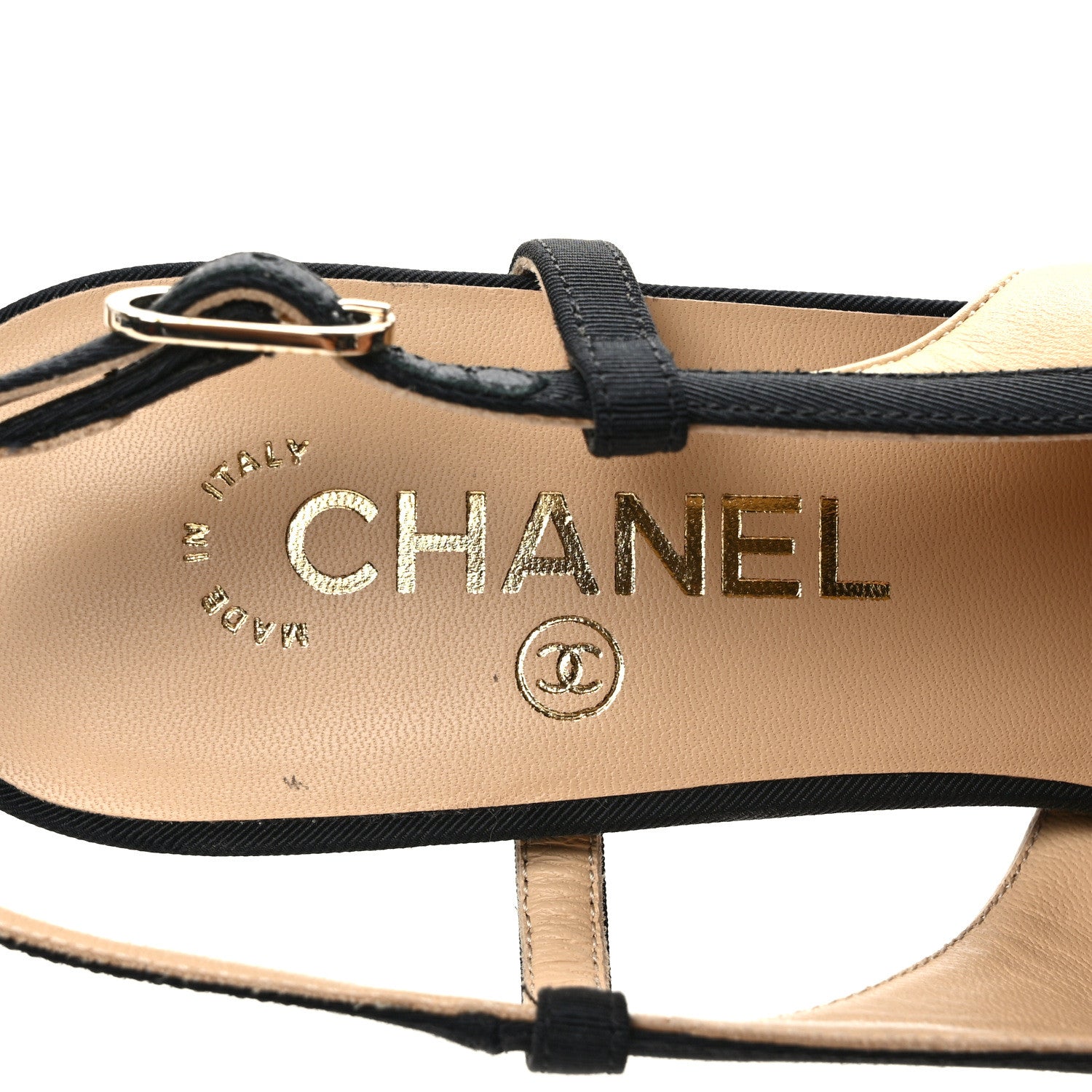 Chanel Lambskin Grosgrain Cap Toe CC Slingback Pumps 39 Beige Black 7 of 9