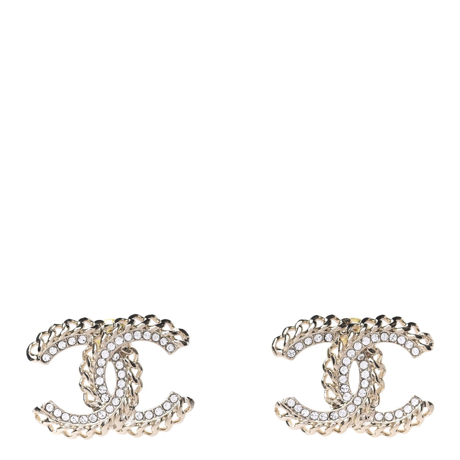Chanel Crystal Chain CC Earrings Gold 1 of 5